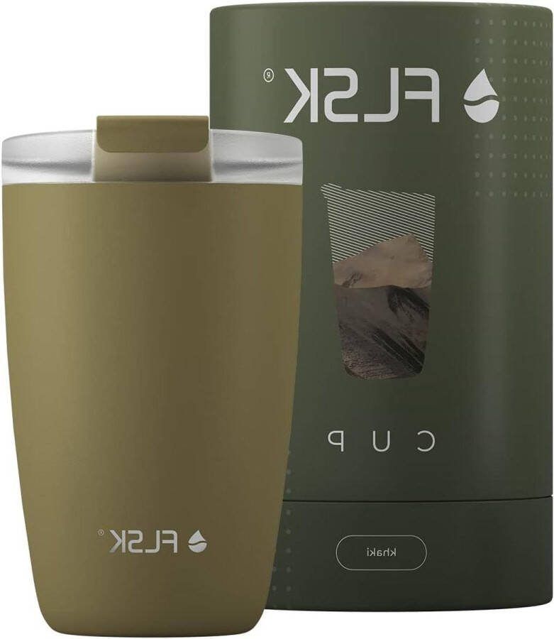 Herbruikbare roestvrijstalen koffie to go beker 350 ml lekvrij en isolerend (kaki)