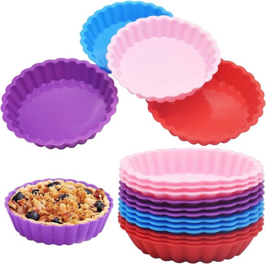 Herbruikbare Siliconen Bakvormen 12 Stuks Anti-aanbak Taartvormen Ovenschotels Gebak Cakevorm Taarten Quiche Muffin Cupcakes 108cm Willekeurige Kleuren