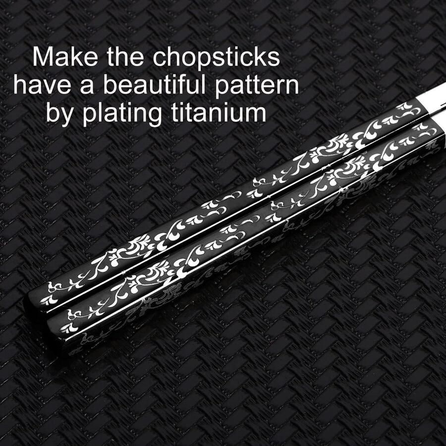 Herbruikbare titanium gecoate metalen eetstokjes premium cadeauset uit Japan vaatwasmachinebestendig (3 paar) Chopsticks