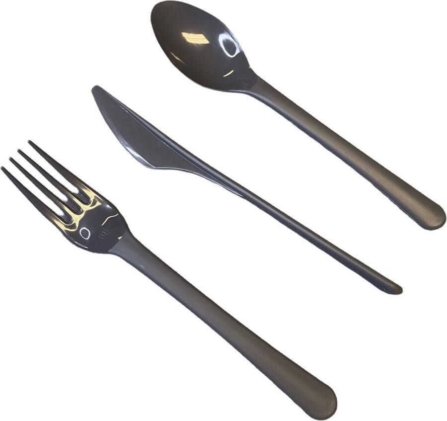 Herbruikbare vork 18 2 cm PP grijs zwart Inhoud: 50 stuks