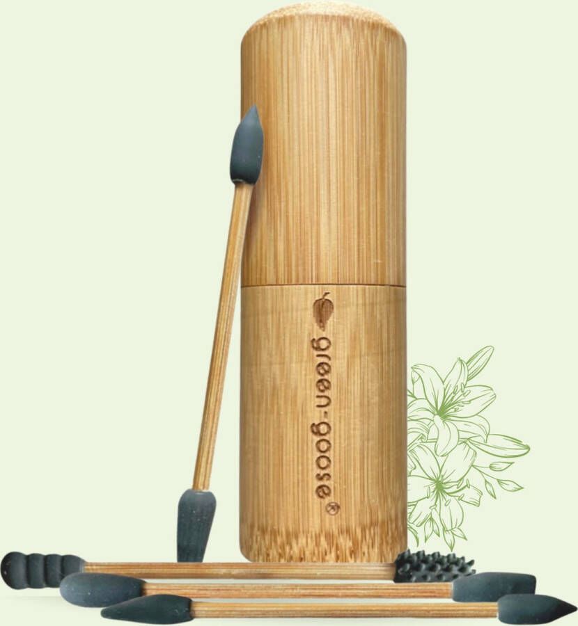 Green-goose Herbruikbare Wattenstaafjes Make-up Applicator met Bamboe Houder | 4 Duurzame Wattenstaafjes
