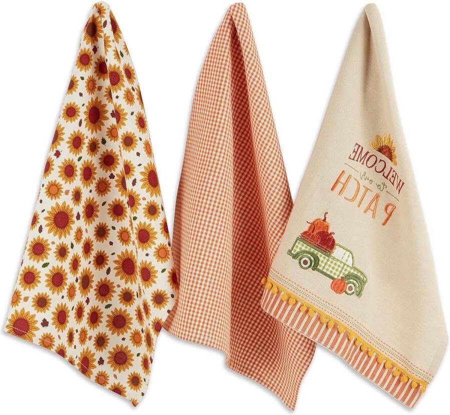Herfst Keukenhanddoeken Colletie Duurzaam Katoenen Doek Decoratief en Absorberend Theedoek Set 18x28 Truck 3-delig