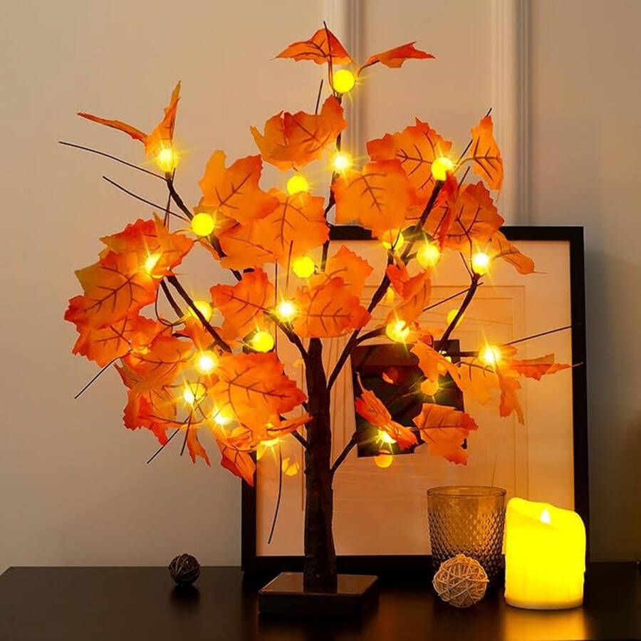 Herfstverlichting Herfst lamp Herfst verlichte esdoorn 24 LED pompoenverlichting Werkt op batterijen Herfst Kunstboom Tafelboom