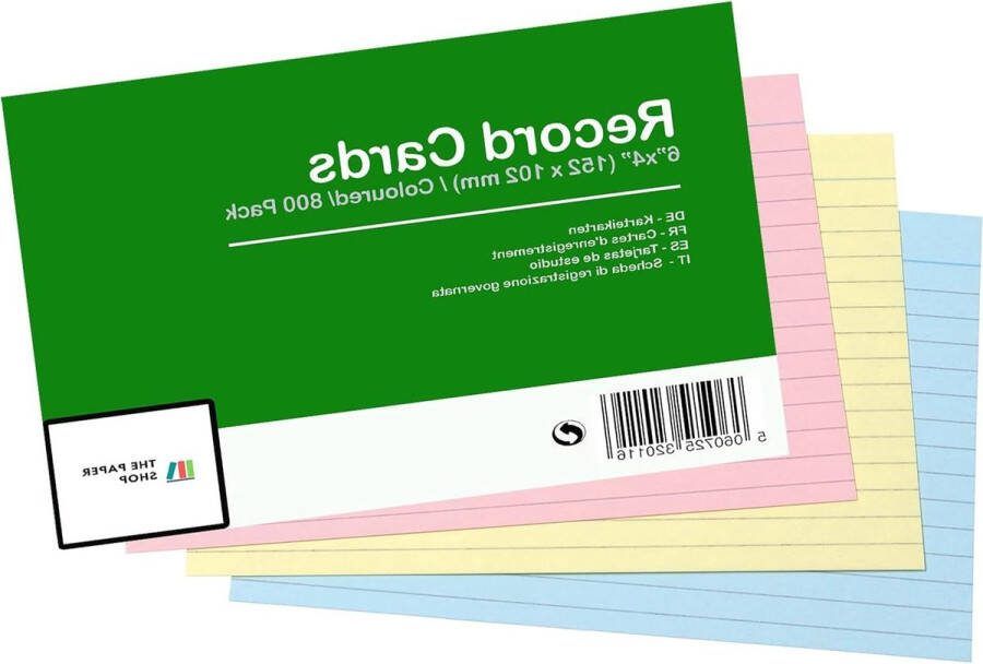 Herziening Kaarten 6x4 Gekleurde Record FlashCards 800 Pack Ruled 152mm x 102mm Blank Index Kaarten