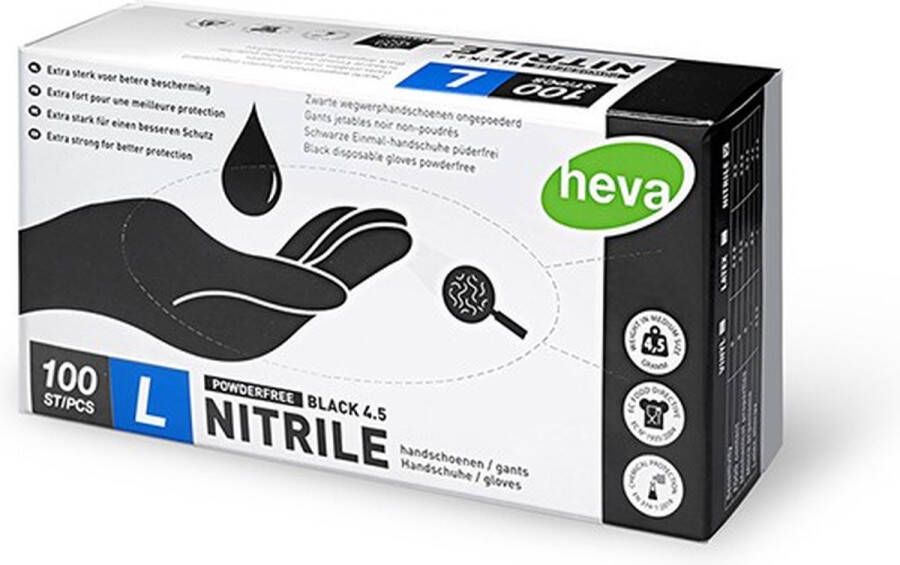 Heva Nitril Wegwerp Handschoenen Ongepoederd L 100 Stuks Zwart