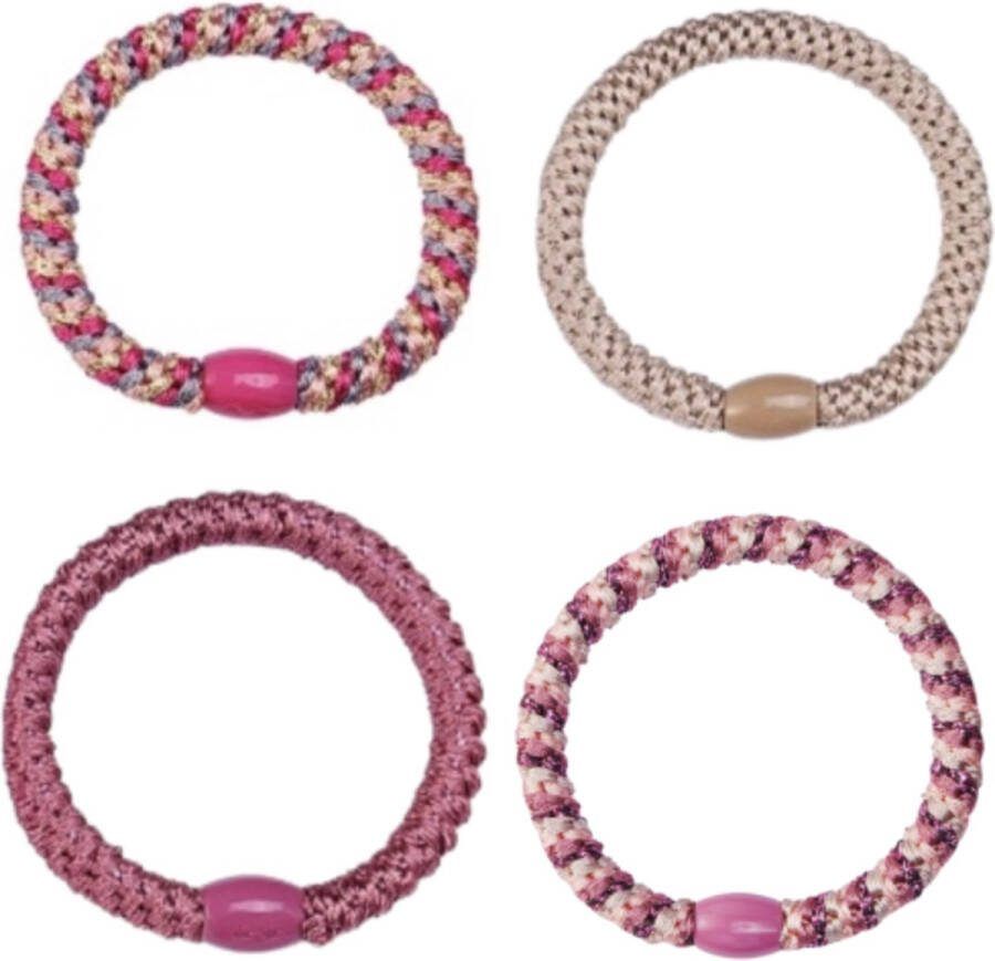Hidzo Haarelastiekjes Elastiek & Armband Set Roze Beige Paars