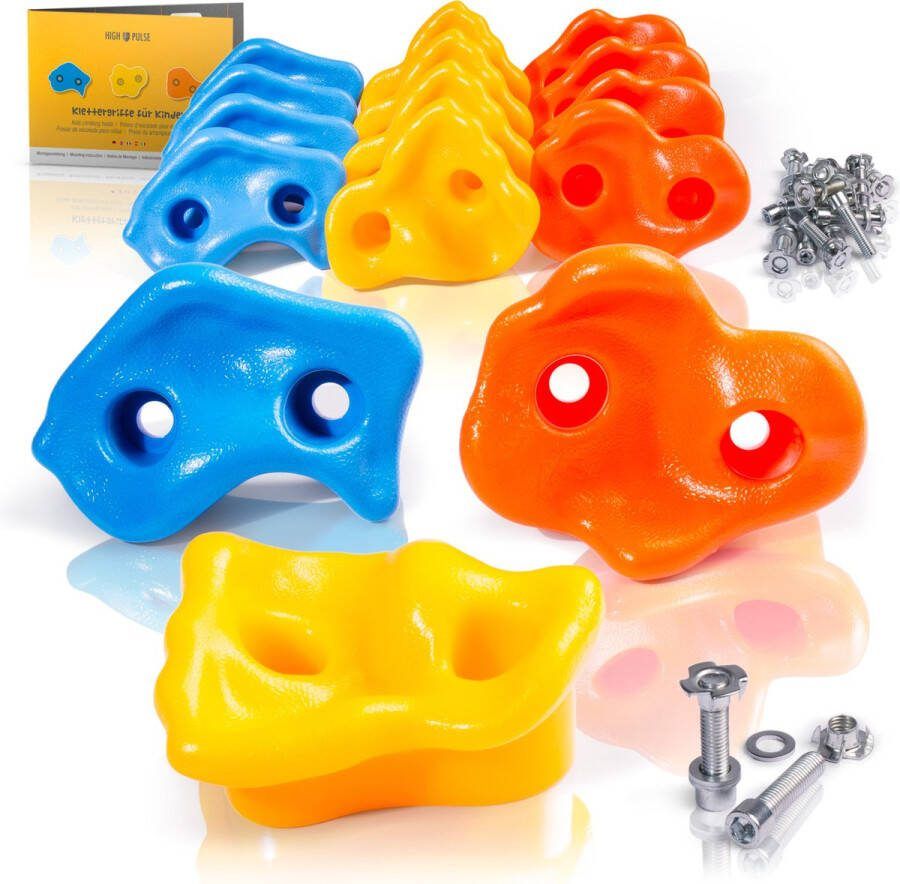 High Pulse Klimgrepen kinderen Klimgrepen set (15 stuks) inclusief montagehandleiding Robuuste anti-slip tot 150kg belastbare klimgrepen voor outdoor en indoor klimwand
