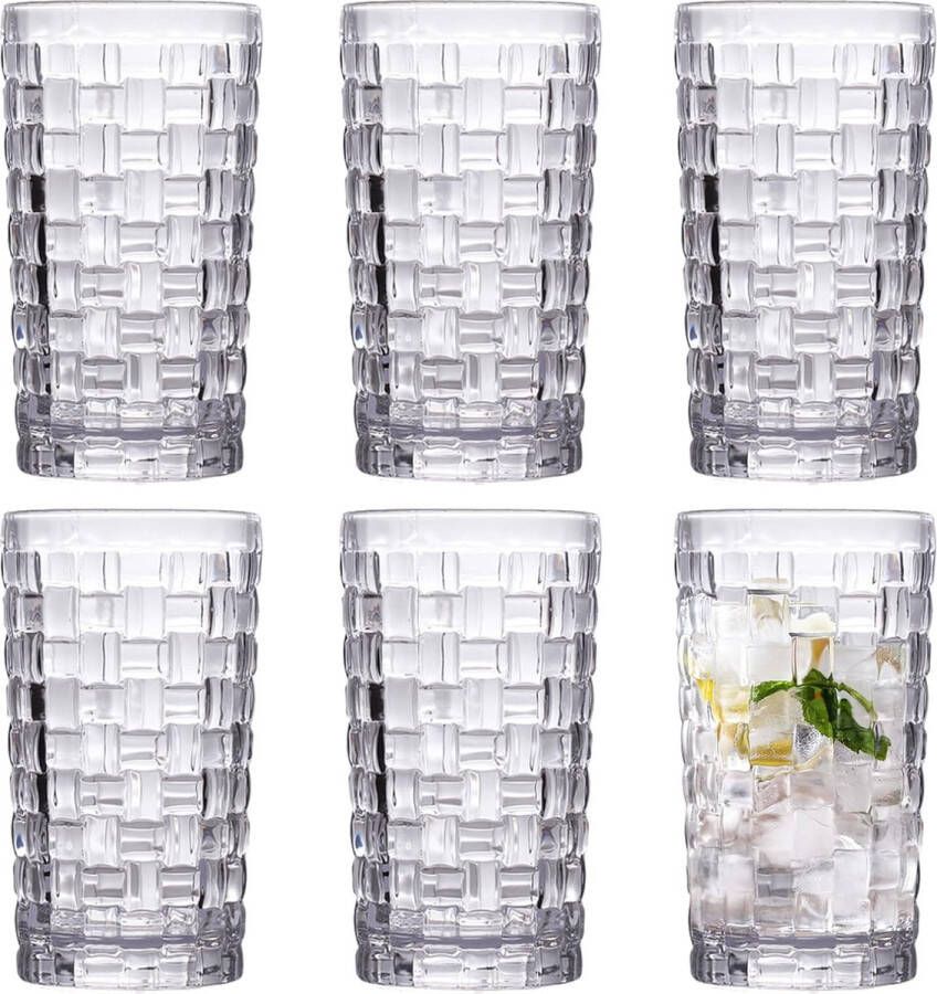 Highball Drinkglazen 11 oz Hoge Kwaliteit Romantische Whiskyglazen Set van 6 Vintage Glaswerk voor Sapdranken Water Cocktail Limonade Bier