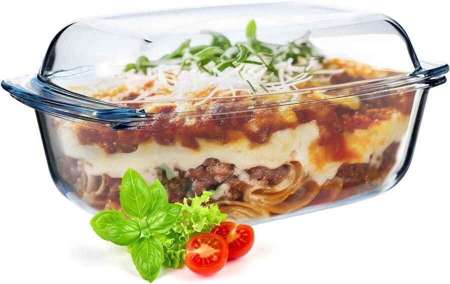 Hittebestendige glazen ovenschaal met deksel lasagne ovenschaal groentestoofpot braden in de oven rechthoekig 58 liter
