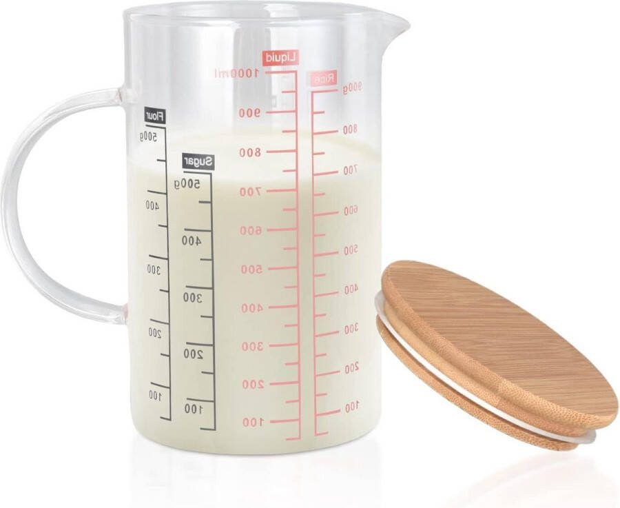 Hittebestendige transparante glazen maatbeker temperatuurbestendige maatkannen voor melk cappuccino 1000 ml