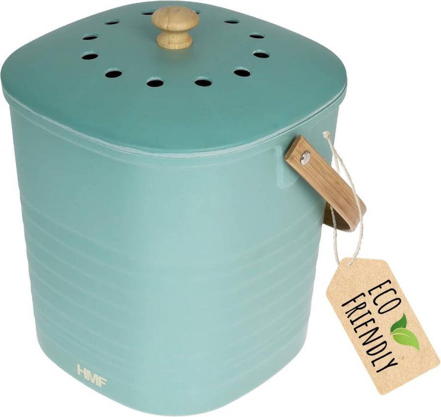 HMF Duurzame bio-afvalemmer keuken geurdichte compostemmer met deksel 6 liter groen