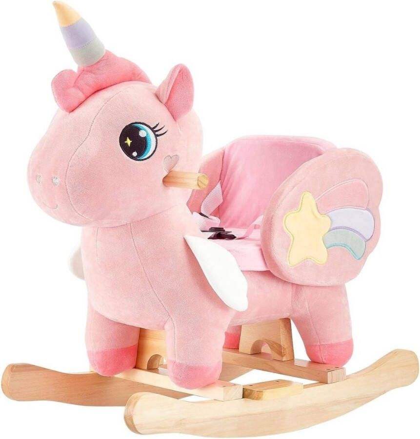 Hobbeldier Schommelpaard – Schommeldier Eenhoorn – Hobbelpaard Hout Schommelstoel voor Kinderen Speelgoed – Roze – Wigwap Met Gordel