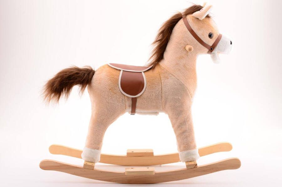 Hobbelpaard Hout Beige Bruin voor Kinderen vanaf 2 Jaar Hobbelpaard met Geluid 64CM Hoog