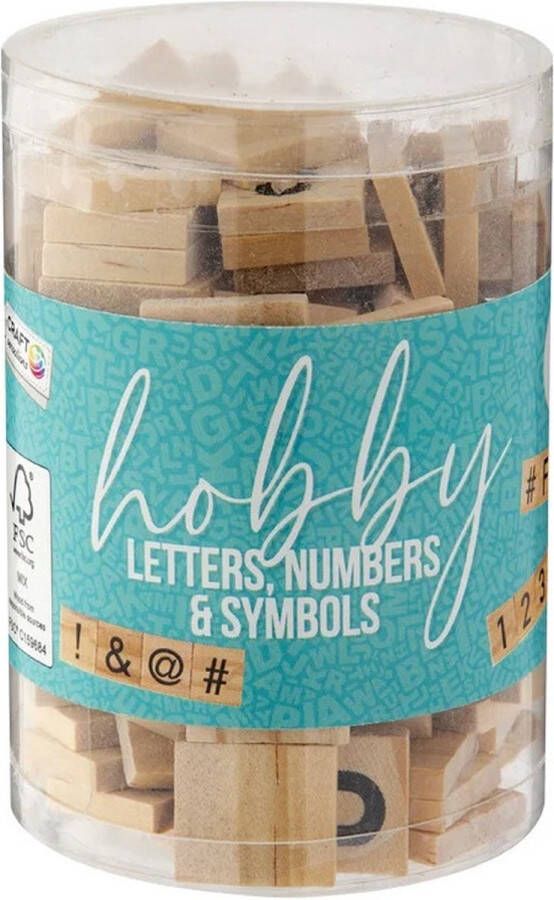 Merkloos Hobby knutsel letters cijfers symbolen hout 2 cm 125 stuks Hobbydecoratieobject