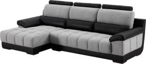 Hoekbank in zwart en grijze stof en leer Hoek links ARAGON L 290 cm x H 84 cm x D 154 cm