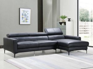 Hoekbank van buffelleer FLORENCE Zwart Rechtse hoek L 253 cm x H 92 cm x D 173 cm