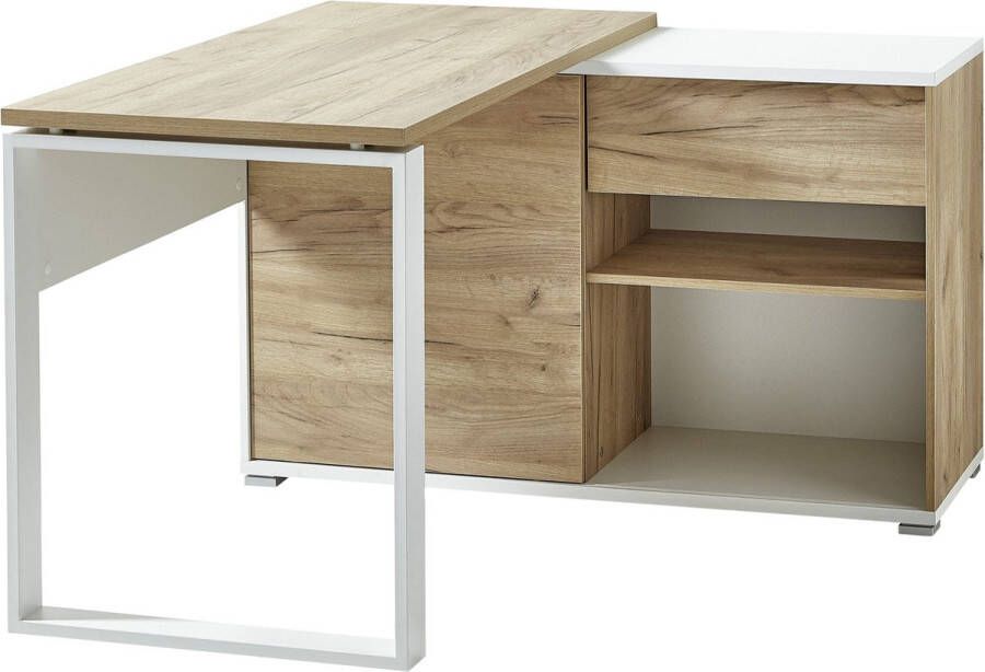 Hoekbureau Kreta Eiken Wit 120x117cm Hoekbureau Met opbergruimte Hoogte 75 cm Met lades