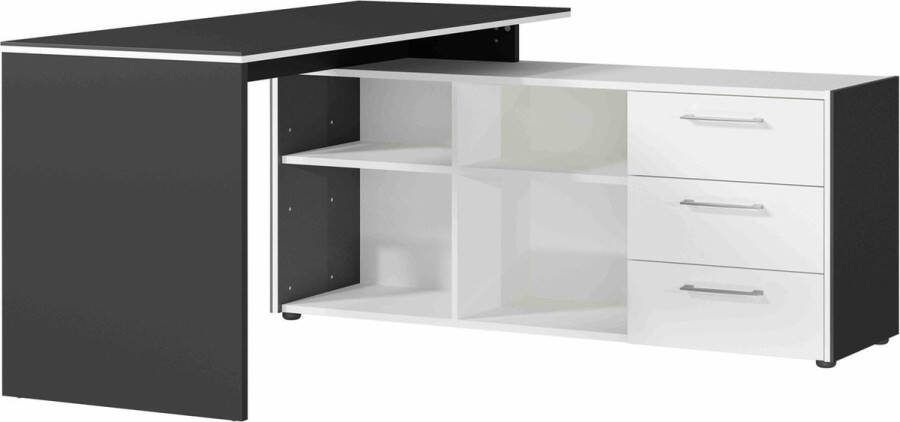 Hoekbureau Minerva Wit Grafiet 147x145cm Hoekbureau Met opbergruimte Hoogte 77 cm Met lades