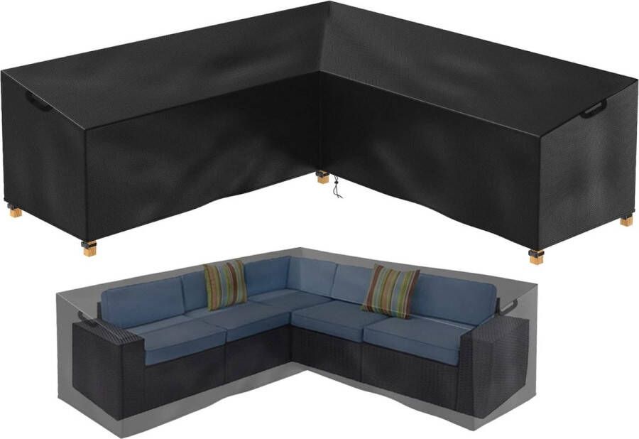 Hoes voor tuinmeubelen V-vorm tuinmeubelhoes lounge cocktailstoel rotan bankhoes beschermhoes tuinmeubelen waterdicht 600D Verlengt de levensduur van meubels (270 x 270 x 90 x 90