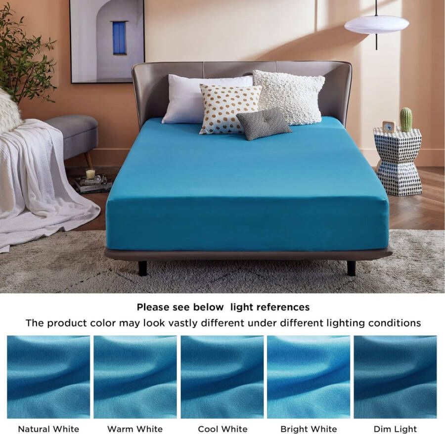 Hoeslaken 140 x 200 cm boxspring topper microvezel laken voor matrassen tot 30 cm hoog zacht hoeslaken kleur turquoise