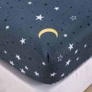 Hoeslaken 180 x 200 cm kindermatrasbeschermer blauw sterren maan melkweg laken voor eenpersoonsbed boxspringbed 100% microvezel geschikt voor matrasdiepte tot 25 30 cm