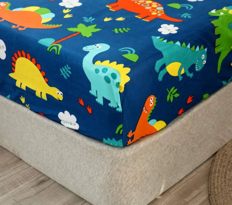 Hoeslaken 90 x 200 cm Kinder Matrasbeschermer Hoeslaken gemaakt van polyester vezels Hoeslaken met Cartoon Dinosaur Patroon Kinder Hoeslaken voor Boxspring Bedden Matrassen tot 30 cm in hoogte