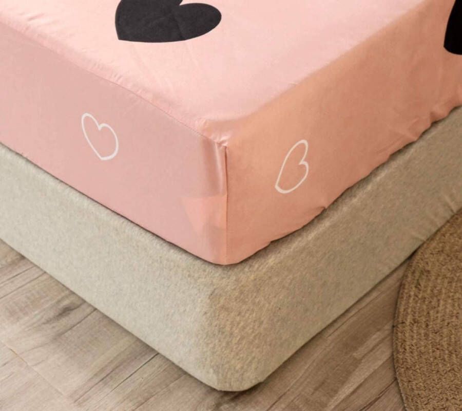 Hoeslaken 90x200cm kindermatrasbeschermer roze liefdespatroon meisjes bedlaken voor eenpersoonsbed boxspringbed 100% microvezel hoeslaken geschikt voor matrassen tot 25-30 cm