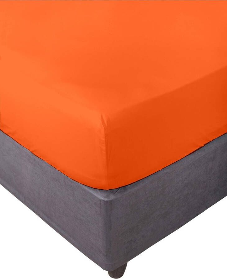 Hoeslaken elastisch zacht en comfortabel katoen 50% polyester oranje 150 x 200 cm