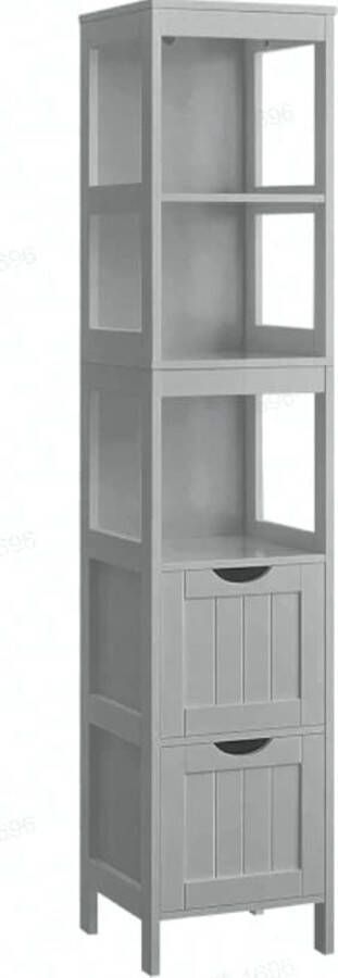 Hoge badkamerkast dunne kolomopbergkast met 2 lades en 3 open vakken 30 x 30 x 142 5 cm voor woonkamer keuken grijze tortelduif