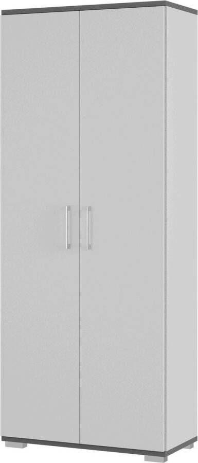 Hoge dichte kantoorkast Discovery Lichtgrijs Grafiet Breedte 80 cm Hoogte 200 cm Diepte 40 cm Met planken Met openslaande deuren