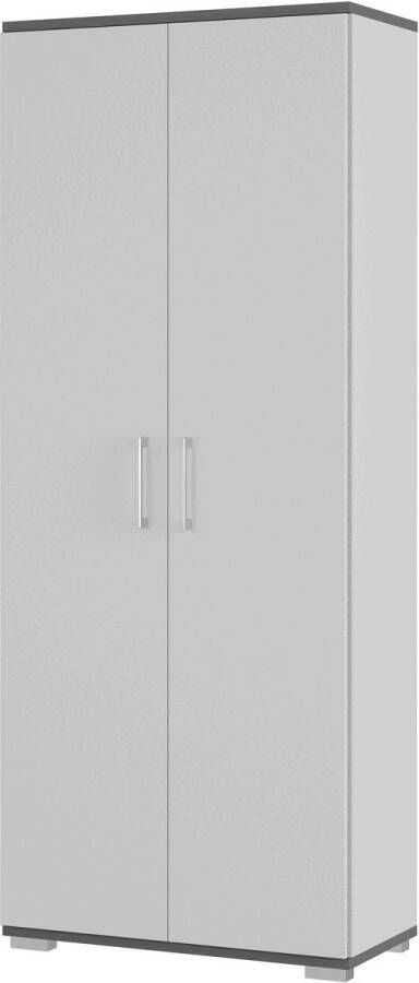 Hoge dichte kantoorkast Discovery Lichtgrijs Grafiet Breedte 80 cm Hoogte 200 cm Diepte 40 cm Met planken Met openslaande deuren