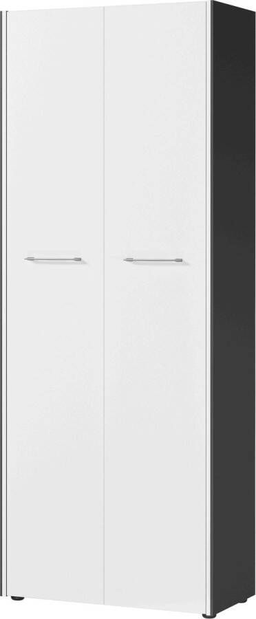 Hoge dichte kantoorkast Minerva Wit Grafiet Breedte 75 cm Hoogte 196 cm Diepte 40 cm Met planken Met openslaande deuren