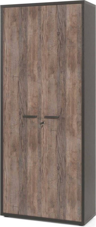 Hoge dichte kantoorkast Roland Zwart Vintage Breedte 90 cm Hoogte 216 cm Diepte 40 cm Met planken Met openslaande deuren