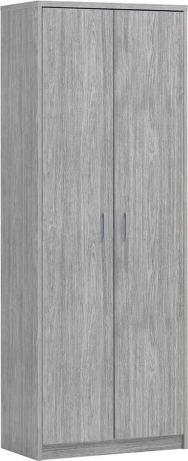 Hoge dichte kast Roan Grijs Breedte 72 cm Hoogte 148 cm Diepte 36 cm Met planken Met openslaande deuren