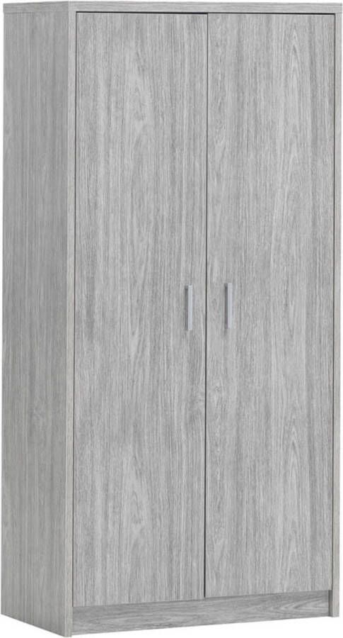 Hoge dichte kast Roan Grijs Breedte 72 cm Hoogte 194 cm Diepte 36 cm Met planken Met openslaande deuren