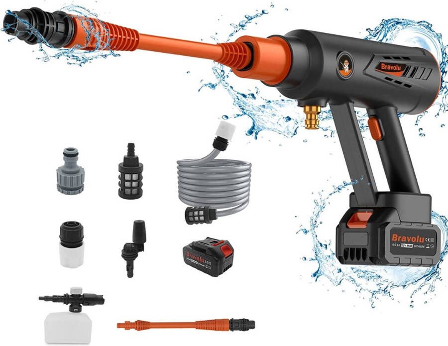 Hoge Druk Reiniger Draadloos Draadloze Accu Hogedrukreiniger Draagbare Hogedrukreiniger MAX 580 PSI Draagbare Krachtreiniger met Accessoireset 4.0Ah Batterij Hogedrukreiniger met Roterend Mondstuk