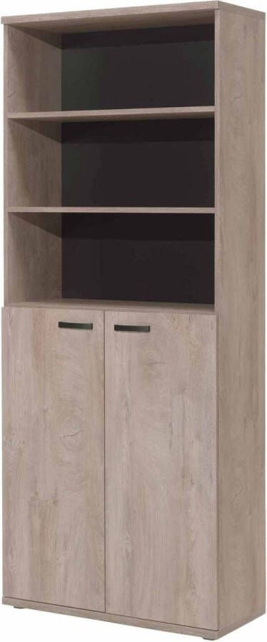 Hoge halfopen kantoorkast Erasmus Eiken Breedte 90 cm Hoogte 222 cm Diepte 40 cm Met planken Met openslaande deuren