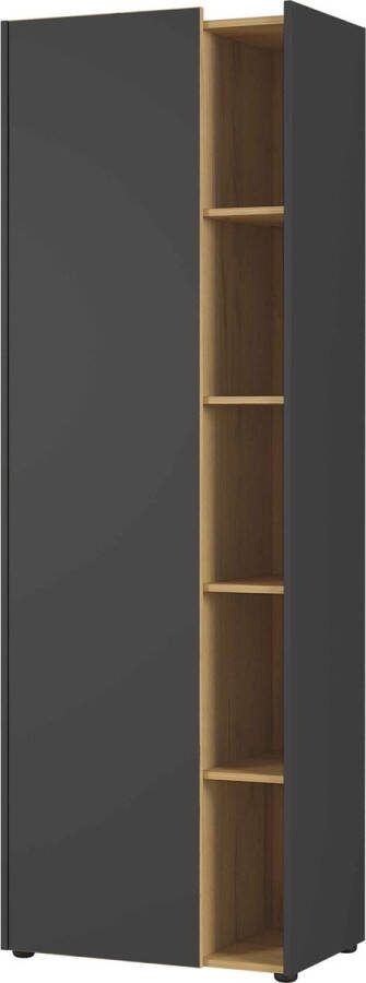 Hoge kantoorkast Aster Eiken Grafiet Breedte 62 cm Hoogte 188 cm Diepte 42 cm Met planken Met openslaande deuren