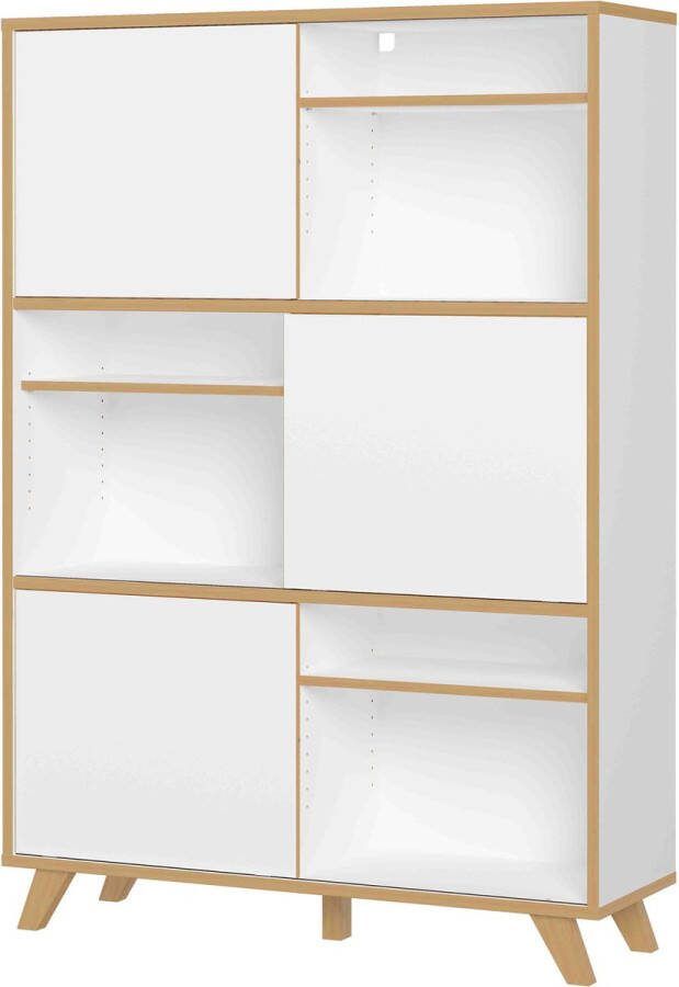 Hoge kantoorkast Knut Eiken Wit Breedte 120 cm Hoogte 172 cm Diepte 40 cm Met planken Met schuifdeur