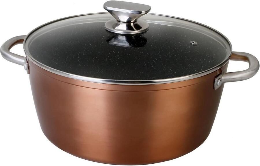 Hoge kookpan met glazen deksel 24 cm inductie ecologisch en anti-aanbak gesmeed aluminium 28 mm dik koperen handgreep roestvrijstalen vitrokeramiek gas oven