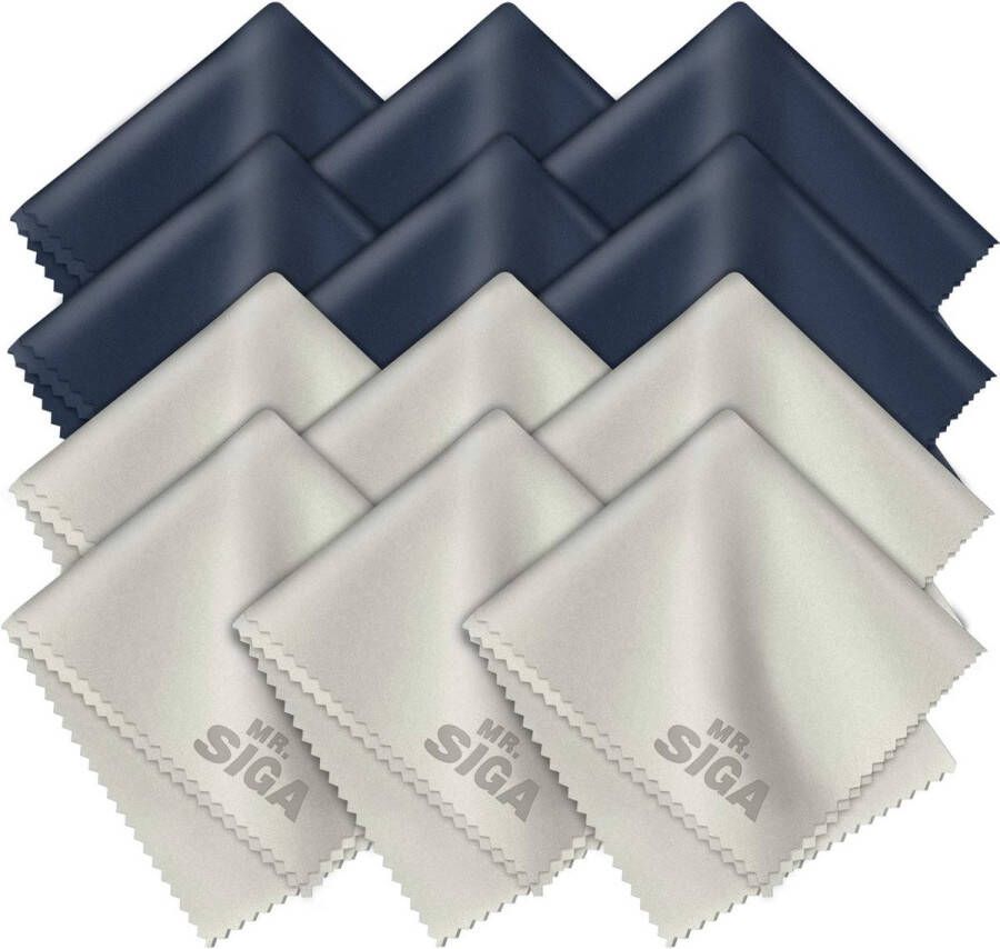 Hoge kwaliteit microvezel schoonmaakdoekjes brilpoetsdoekje voor brillen schermen tablets brillen 12 stuks 6 x 7 inch (15 x 18 cm) marineblauw grijs