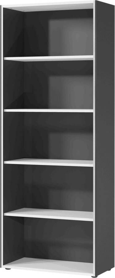 Hoge open kantoorkast Minerva Wit Grafiet Breedte 75 cm Hoogte 196 cm Diepte 40 cm Met planken Met openslaande deuren