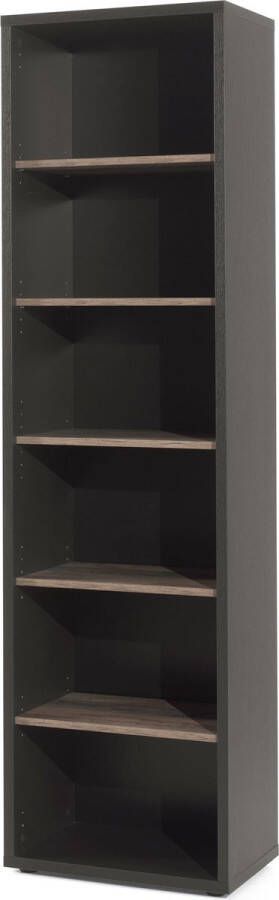 Hoge open kantoorkast Roland Zwart Vintage Breedte 60 cm Hoogte 216 cm Diepte 40 cm Met planken Zonder deuren