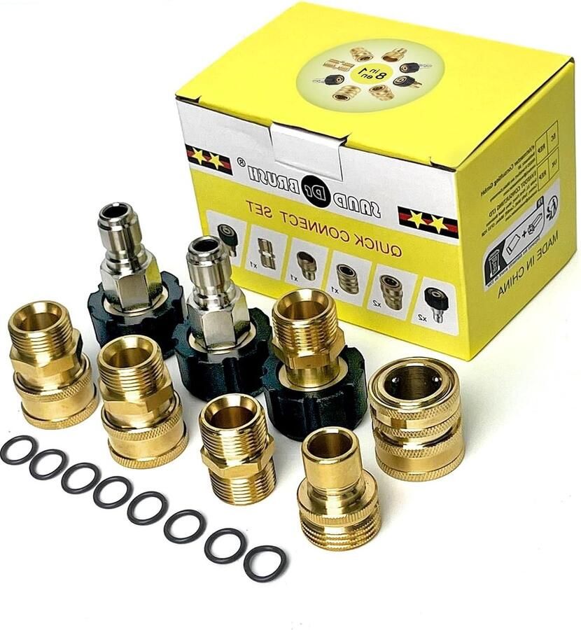 Hogedrukreiniger Adapter Set Quick Disconnect Slang Fittings Kit Metrische M22-14 Vrouwelijke Draad naar Mannelijke Montage 8PCS 3-8 '' Quick Connect Kit M22-14mm