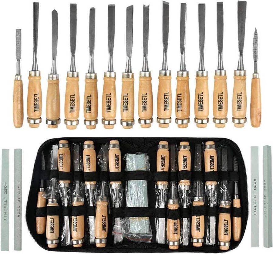 Holle beitels steekbeitelset houtsnijwerk handbeitel houtbewerking 14 stuks inclusief 4 slijpstenen voor professionals en beginners doe-het-zelf hout handwerk