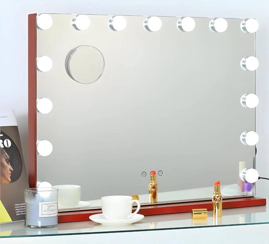 Hollywood Spiegel Make Up Spiegel Make Up Mirror Met LED Verlichting ‎10X Zoomfuctie 3 Lichtstanden Rood