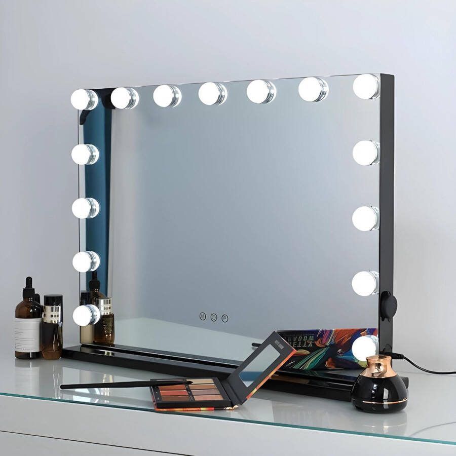 Hollywood Spiegel Make Up Spiegel Make Up Mirror Met LED Verlichting ‎10X Zoomfuctie 3 Lichtstanden Zwart