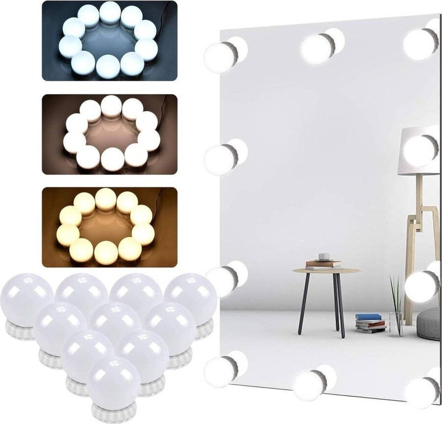 Hollywood Spiegel met Verlichting Kaptafel Verlichting Kit USB Stick-on Dimbare Lampen 3 Kleuren 10 Niveaus helderheid Hollywood spiegel