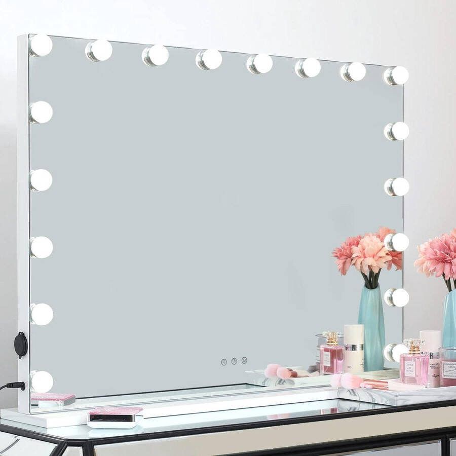 Hollywood Spiegel met Verlichting Make-up Tafel Dimbare LED Lampen 3 Kleurtemperaturen USB Tafel Spiegel 80X60 cm Hollywood spiegel