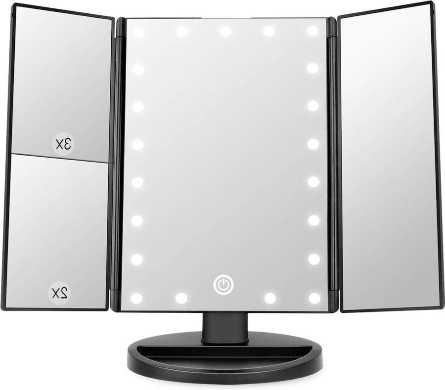 Hollywood Spiegel met Verlichting Make-upspiegel met Vergroting en 21 LED Lampen Touchscreen Schakelaar Tafelspiegel met Batterij en USB Zwart Hollywood spiegel